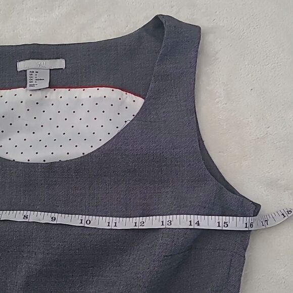 H&M Women's 6 Fit And Flare Solid Gray Dress Lined Polka Dot Pleated Scoop Neck - Picture 10 of 16